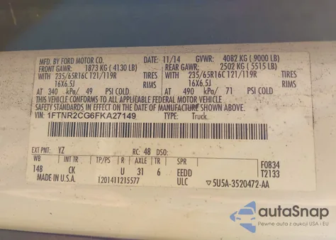 2015 Ford Transit-250 T-250 z USA, uszkodzony, nr VIN 1FTNR2CG6FKA27149